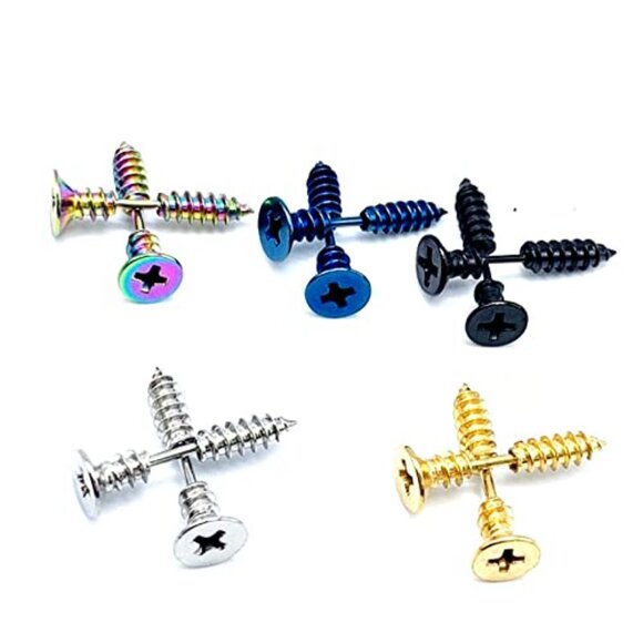 Titanium Steel Screw Stud Earrings Unisex Punk Rock Streetwear Jewelry - Picture 5 of 8
